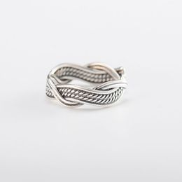 100% Real 925 Sterling Silver Midi Rings for Women Vintage Geometric Twist Open Adjustable Ring Fine Party Jewellery YMR402