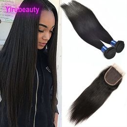 Peruvian Silky Straight Hair Natural Colour 2 Bundles With Lace Closure 100% Unprocessed Human Hair extensions Weaves With 4X4 Closure
