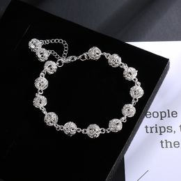 Silver plated beads bracelet charm bracelet 8MM Cute birthday gift hollow ball bracelet