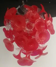-Novedad flor decorativa vidrio colgante iluminación rojo sombra de lujo chandeliers araña soplada a mano lámpara de cristal para la decoración de la Navidad
