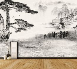 New Chinese landscape background wall 3D Living Room Bedroom Ceiling Wallpaper Papel De Parede