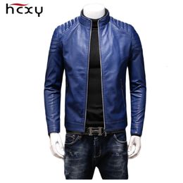HCXY 2019 Autumn Men's Leather Jackets Coats Men Outwear High quality PU Leather Windproof Waterproof Slim Fit College Luxury V191202