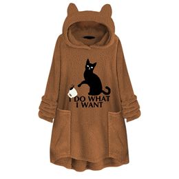 Hoodie Sweatshirt Women Winter Fleece Cat Ear Long Pocket Loose Casual Hooded Feminine Oversize Sweatshirt Plus Size