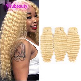 Peruvian Virgin Hair 613# Colour Blonde Deep Wave 3 Bundles Human Hair Extensions Curly Double Wefts 95-100g/piece