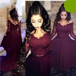 Sexy Long Sleeve Burgundy Two Pieces Prom Dresses 2023 New Lace Wine Prom Gowns Crystal Beaded See Through Party Formal Evening Gowns 1076