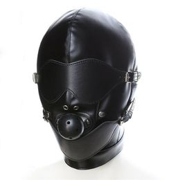 Bondage Black Soft Faux Leather Hood Harness Mask Mouth Gag Bondage Restraints A76