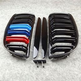 M Colour Front hood grill grilles Carbon look Glossy black For B-MW 3 Series E90 Car Grille