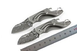 24pcs/lot DHL Free Shipping Mini Small Folding Knife Damascus Steel Blade TC4 Titanium Alloy Handle Outdoor EDC Pocket Knives EDC Tools