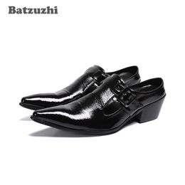 Batzuzhi Personality Men's Shoes Pointed Toe Black Genuine Leather Dress Shoes Slip-on Business Shoes Zapatos Hombre, US6-S12