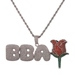 Whosale Customised Pendant Letters With Rose Necklace Men Hip Hop Jewellery Free Gold Silver Rope Chain