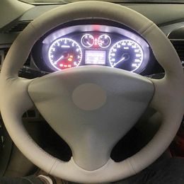 Beige Smooth Genuine Leather DIY Hand-stitched Car Steering Wheel Cover for Nissan Tiida Sylphy Sentra Vers