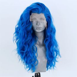 Blue full Lace Front Wig water wave Colored synthetic cosplay party auburn /red/blonde/white Transparent Wigs for white women