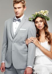 Classic Design Light Grey Groom Tuxedos Notch Lapel Groomsmen Mens Wedding Suits Popular Man Blazer Suits(Jacket+Pants+Vest+Tie) 728