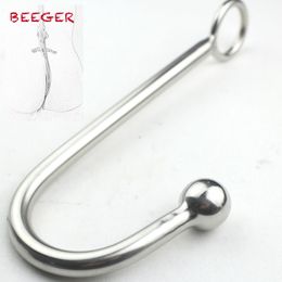 BEEGER Sexy Slave bondage hook Top Quality Stainless Steel Anal Hook with Ball Hole Metal Anal Plug Butt Anal Sex Toys Y18110802