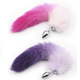 New white pink purple Colour fox tail small medium large Anal Plug beads Metal Butt plug Role Play Flirting Fetish sex Toy Women Y191028