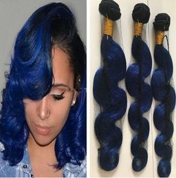 Dark Roots 1B Blue Ombre Weave Wet And Wavy Raw Indian Virgin Human Hair Bundles Body Wave Two Tone Colour Hair Extensions