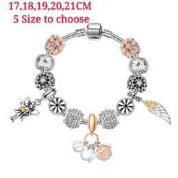Wholesale-New Charm Beads Silver Plated Bracelet Angle Wings Pendant Bangle snake chain Wedding Gift Diy Jewellery Accessories with logo