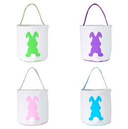 New Easter Bunny Ears Basket Bag Mix Colour canvas easter basket bunny ears bags for kids gift bucket Cartoon Rabbit carring eggs Bag WCW830