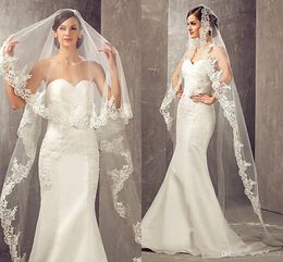 Best Selling 3 Metres Long Cheapest Chapel Length White Ivory Bridal Veil Lace Appliques 2018 Veu De Noiva Longo Wedding Veil