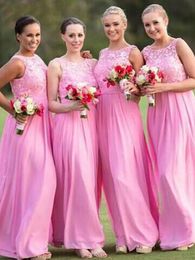 Pink Lace Bridesmaid Dresses Long Scoop Zipper Side Floor Length Backless Maid Of Honour Gowns Prom Dress Wedding Guest Gowns