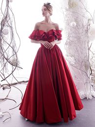 Red Vintage Floor Length A-line Modest Wedding Dresses Off the Shoulder Corset Back Informal Reception Non White Bridal Gowns New 2019