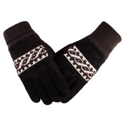 Mens Winter Motorbike Driving Cold Proof Gloves Wool Knitting Black Brown Pigskin Glove for Gift