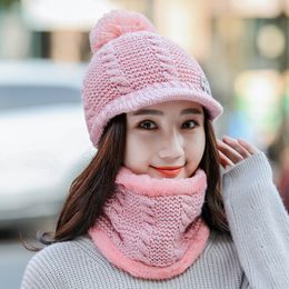 Calymel Scarf and Hat Sets Protector Comfortable Winter Velvet Thicken Baseball Hat Warmer Neckerchief Women Knitted Wool Cap