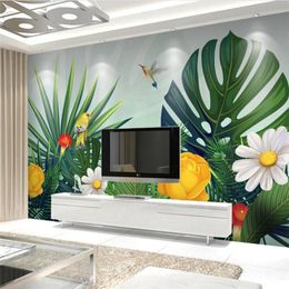 Beibehang Custom wallpaper 3d mural European retro hand-painted rainforest plant banana leaf living room TV background wallpaper