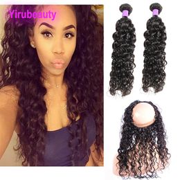 Malaysian Virgin Human Hair Extensions With 360 Lace Frontal Water Wave Bundles With Lace Frontal Closure 8-30inch Pre Plucked Hair Wefts