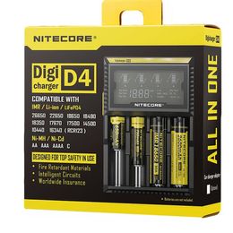 Nitecore D4 Digi charger LCD Display Universal Fit 18650 14500 16340 26650 18350 17500 with Charging Cable