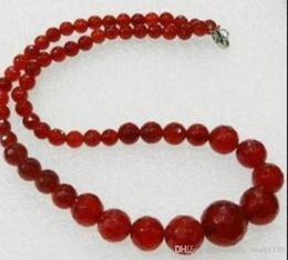 necklac 6-14mm Exquisite Natural Red jade Faceted Round Beads Jewellery Necklace 18" 5.27