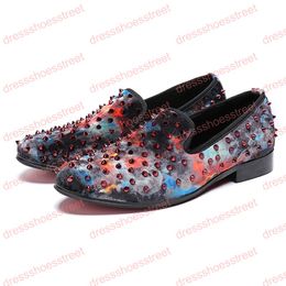 Elegant Round Toe Slip on Rivets Man Punk Loafers Genuine Leather Spiked Moccasin Men's Party Prom Rocker Shoes
