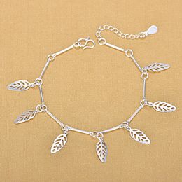 -Lien délicat 925 Sterling Silver Hollow Leaves Bamboo Festival Charm Bracelets For Women Birthday Gifts Bijoux