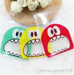 New 100Pcs Cute Big Teech Mouth Monster Plastic Bag Wedding Birthday Cookie Candy Gift Packaging Bags OPP Self Adhesive Party Favors