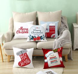 2019 Christmas peach suede pillowcase cartoon printed sofa hug pillowcase cushion set Christmas decorations (without Pillow core) SZ490