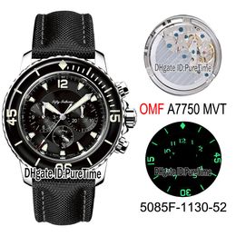 New OMF Fifty Fathoms 5085F-1130-52 ETA A7750 Automatic Chronograph Mens Watch Best Edition Steel Case Black Dial Black Nylon Strap Puretime