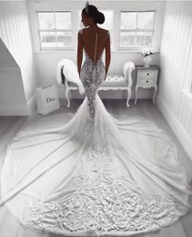 Elegante sereia vestidos de casamento 2022 dramático boho renda robe de mariee vintage inverno lindo vestido de noiva árabe com tribunal trai252i