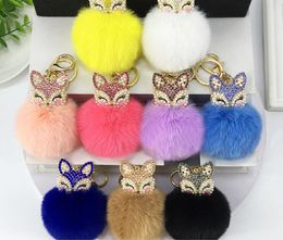Fox Head Rabbit Fur Ball Keychain Soft Metal Key Chain Poms Bag Accessory