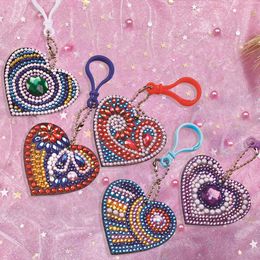 Keychains 5pcs Diy Key Chain Love Heart Colourful Full Rhinestones Painting Jewellery Originality Pendant Key Chain Ring Free Drop Shipping