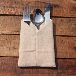Burlap Cutlery Holder Vintage Shabby Chic Jute Tableware Pouch Packaging Fork Knife Pocket Wedding Party Decoration