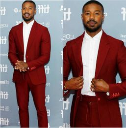New Summer Burgundy Tuxedo Mens Groom Suits Notched Lapel Two Buttons Business Prom Party Blazer Jacket (Jacket+Pants)
