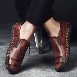 Hot Sale-Plus Size New Fashion Men Leather Flats High Quality Men Loafers Summer Men Driving Shoes Breathable Hollow Casual Shoes