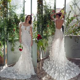 Matan Shaked 2019 Wedding Dresses Lace 3D-Floral Appliques Feather Mermaid Bridal Gowns Sexy Off Shoulder Open Back Beach robe de mariée