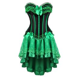 lace corset dresses burlesque plus size lingerie zip bustier corset skirts for women party gothic lolita sexy green korsett 6XL