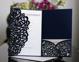 Laser Cut Wedding Invitations With RSVP Customized Hollow Roses Folding Personalized Wedding Invitation Cards With Envelopes BW-HK99