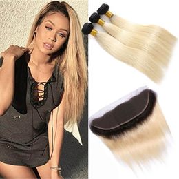 Brazilian Unprocessed Human Hair Extensions With 13X4 Lace Frontal 4 Pieces/lot Body Wave 1B/613 Virgin Hair Wefts With Closure 8-24inch