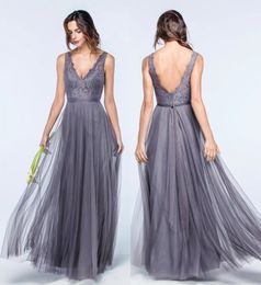 New Designed Tulle Bridesmaids Dresses for Summer Weddings A Line V Neck Bohemian Pleats Guest Dresses Lace Evening Gowns