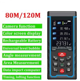 Freeshipping 120m Laser rangefinder Colour display Rechargeable camera Laser distance Metre 120m Tape with Bubble Level measure Area/Volume