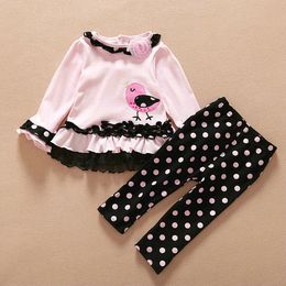 Conjunto de roupas para meninas de bebês, conjunto de roupas de pássaros para bebês meninas, roupa de algodão para crianças pequenas, roupas de primavera para meninas