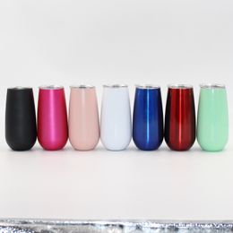 6oz Stainless Steel Wine Glasses Vacuum Cup Stemless Wine Glasses Egg Shell Shape Wine Cup Coffee Mug With Lid many colors